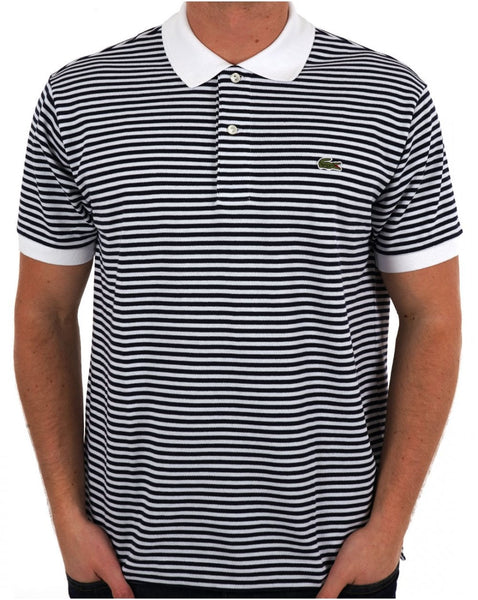 Lacoste Fine Stripe Polo Shirt White/Navy