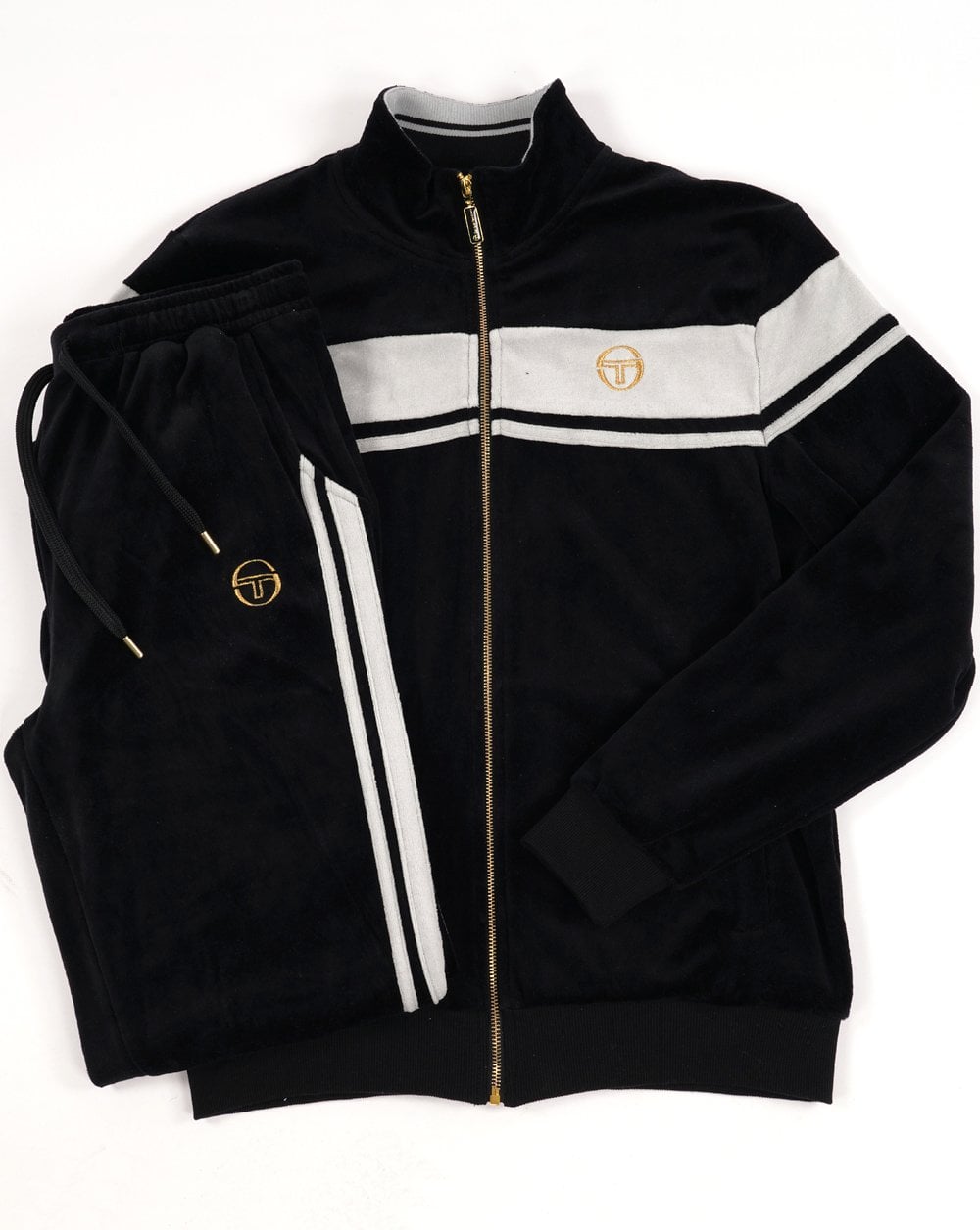Sergio Tacchini Masters Velour Track Top Black - Mist Grey
