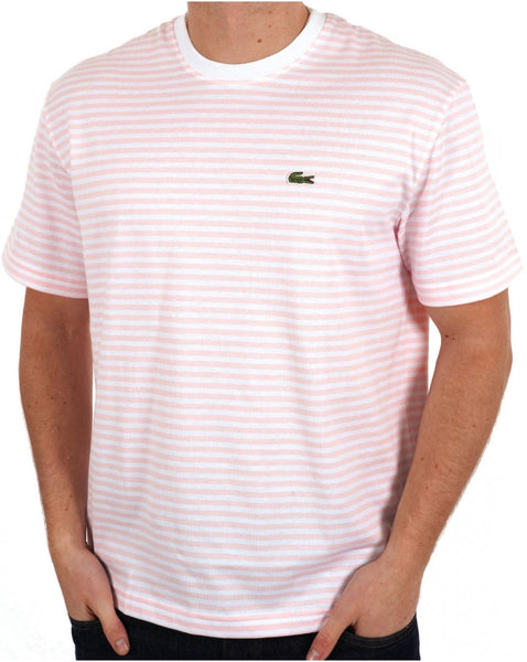 Lacoste Striped T Shirt White Pink