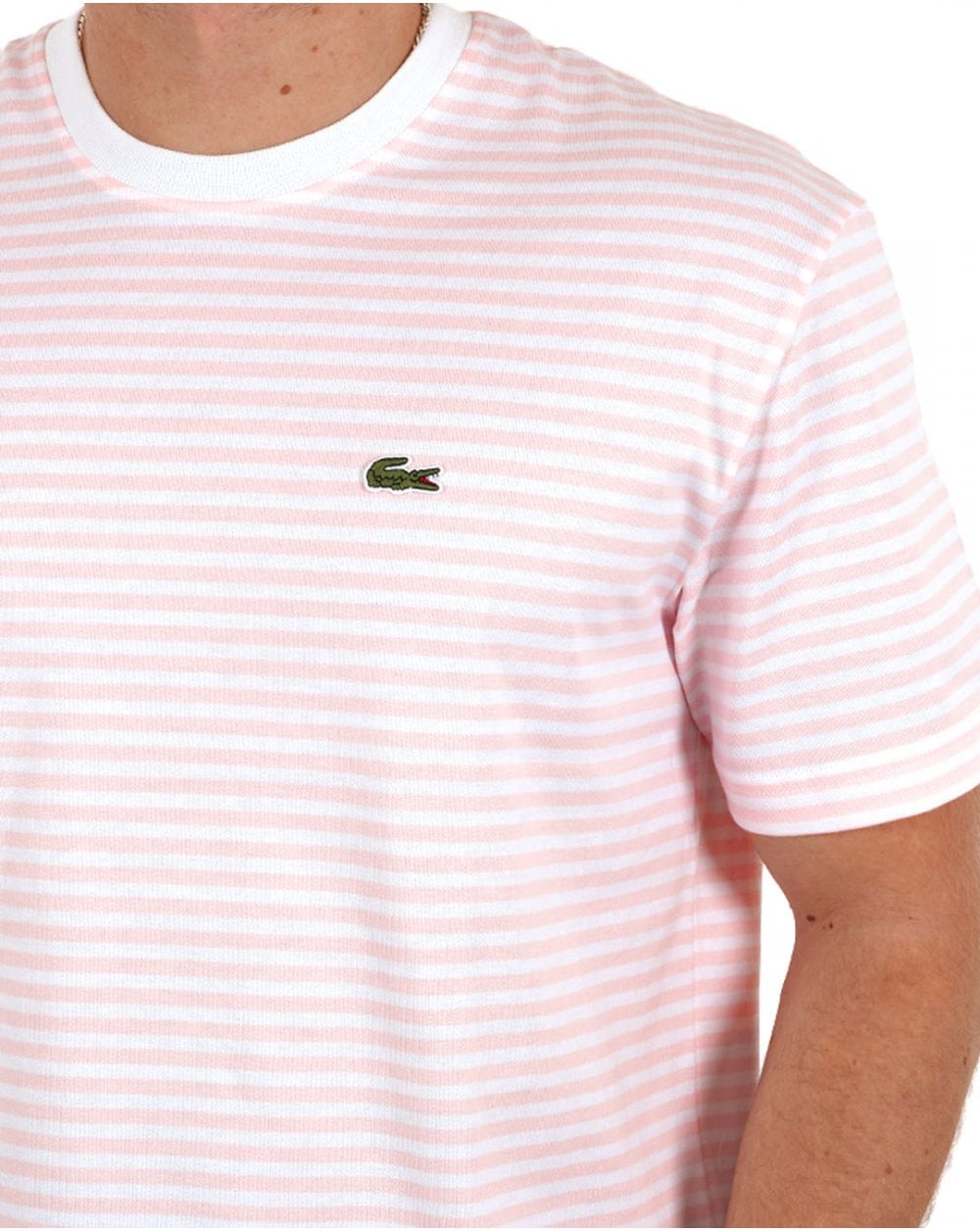 Lacoste Striped T Shirt White Pink