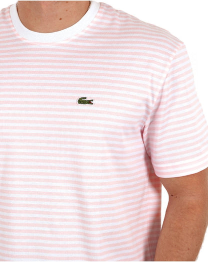 Lacoste Striped T Shirt White Pink
