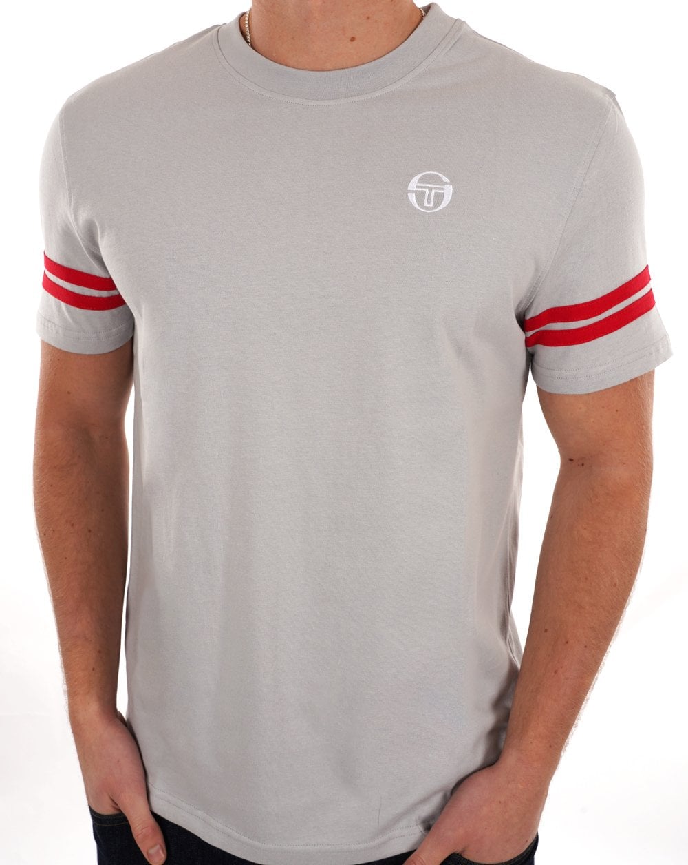 Sergio Tacchini 2 Stripe T Shirt Grey -Red