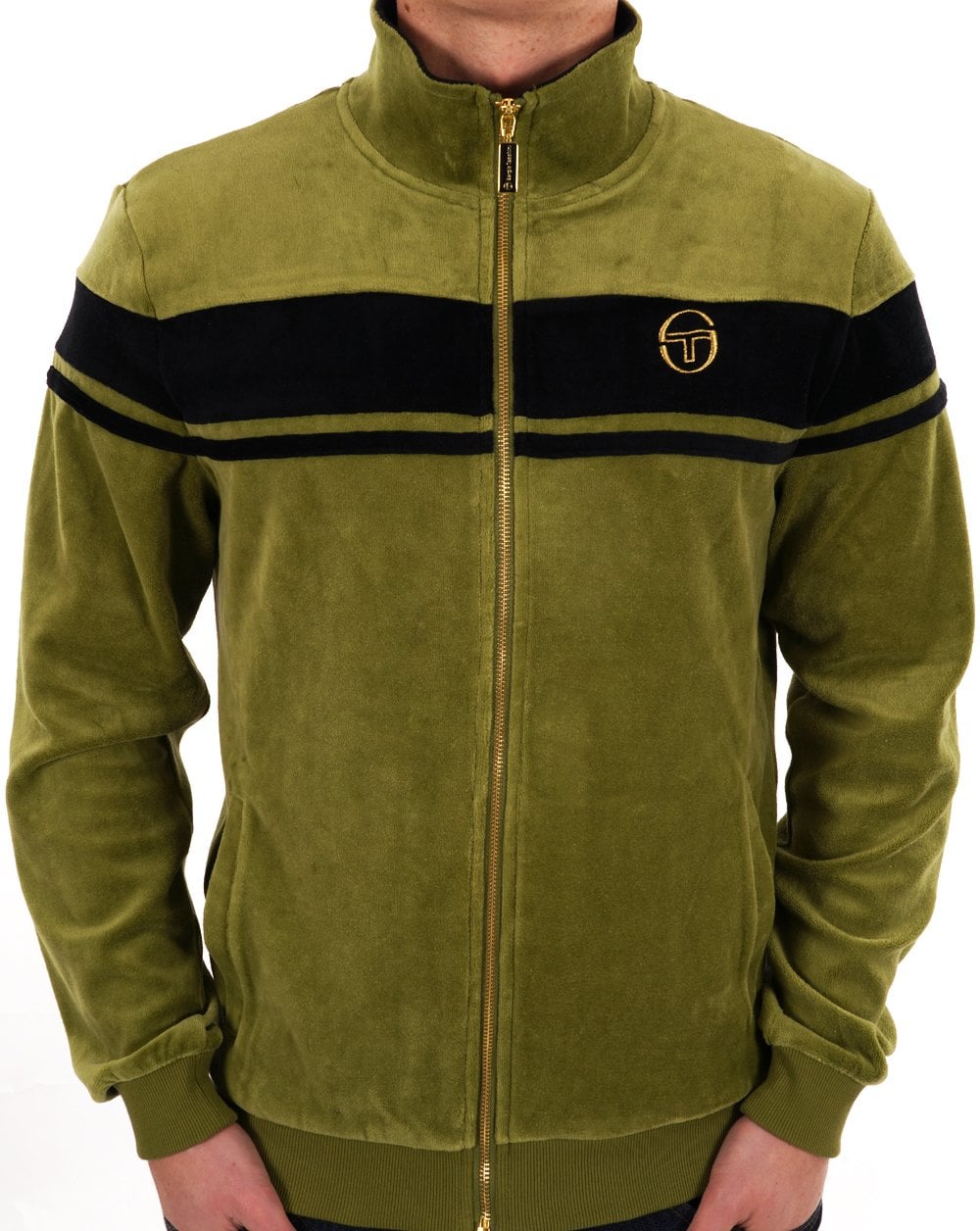 Sergio Tacchini Masters Velour Track Top Khaki Black