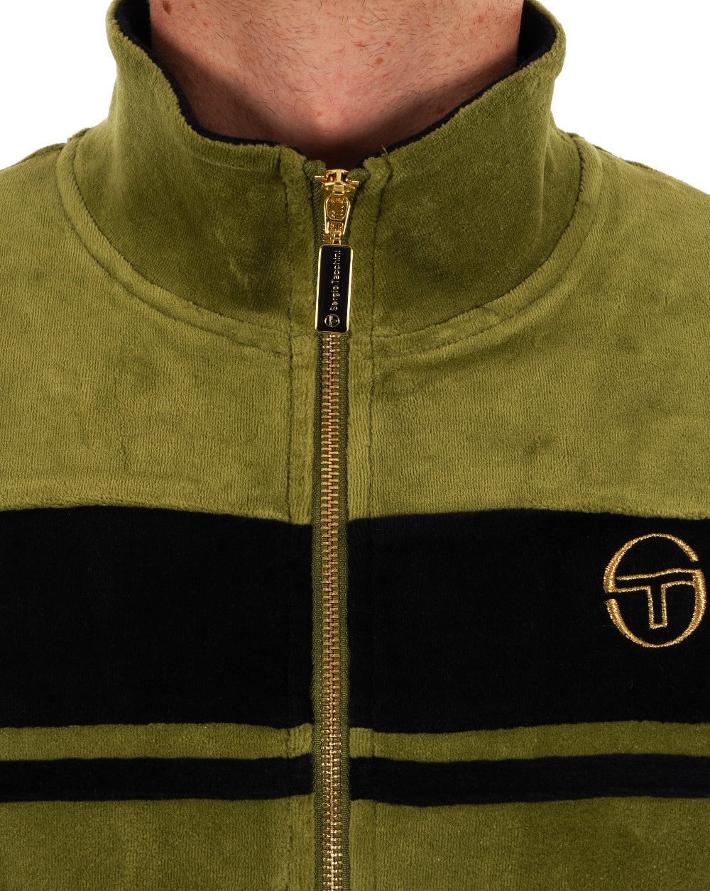 Sergio Tacchini Masters Velour Track Top Khaki Black