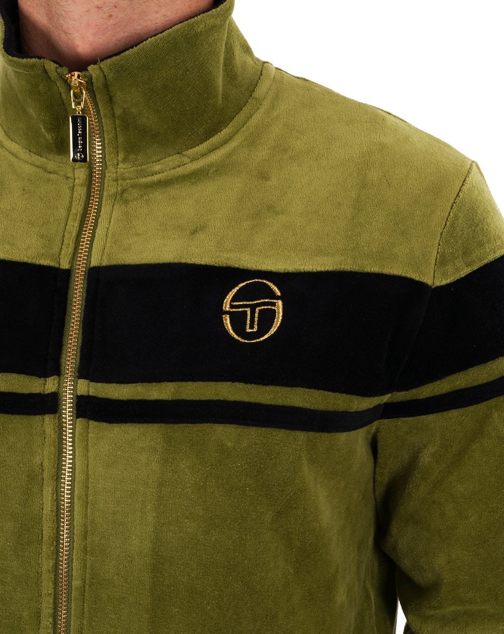 Sergio Tacchini Masters Velour Track Top Khaki Black