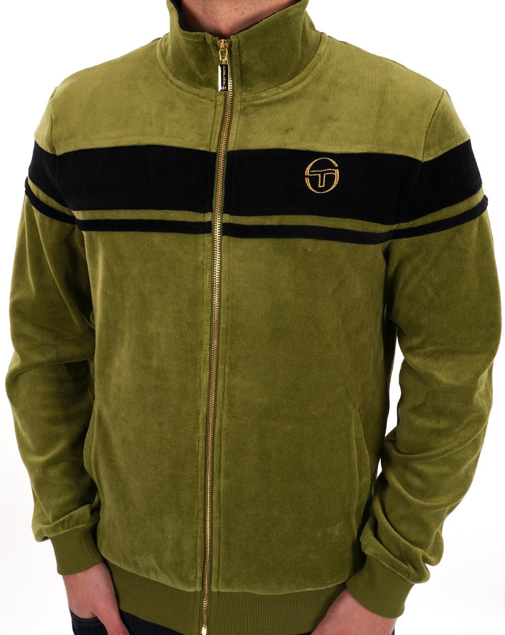 Sergio Tacchini Masters Velour Track Top Khaki Black