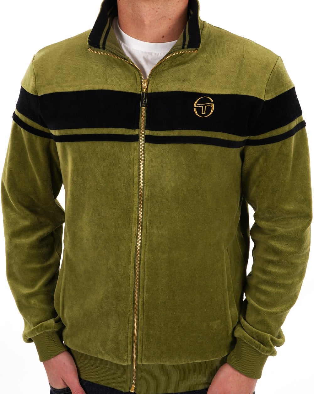 Sergio Tacchini Masters Velour Track Top Khaki Black