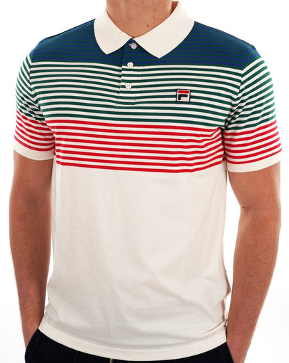 Fila Vintage Talos Striped Polo Shirt Off White