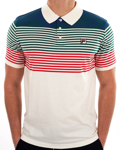 Fila Vintage Talos Striped Polo Shirt Off White