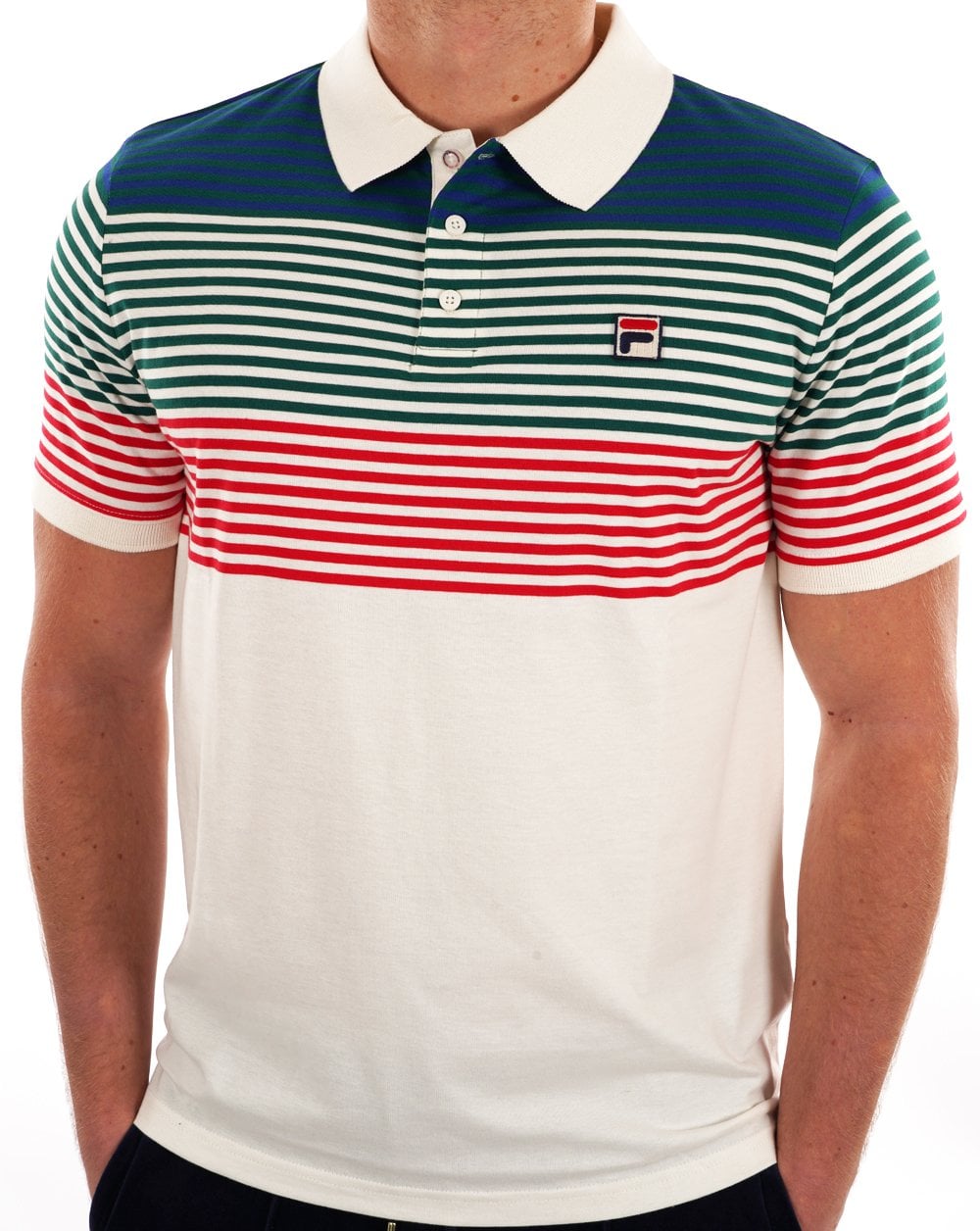 Fila Vintage Talos Striped Polo Shirt Off White
