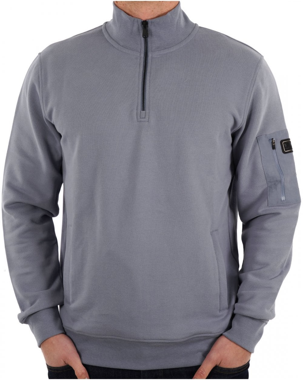 Barbour International Ewan Half Zip Funnel Neck Sweat Washed Blue