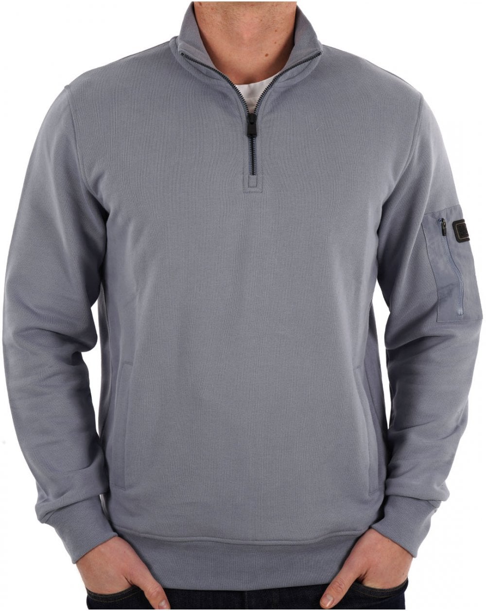 Barbour International Ewan Half Zip Funnel Neck Sweat Washed Blue