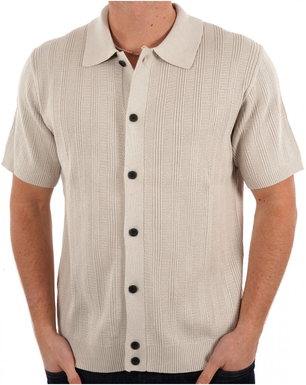 Pretty Green Barker SS Knit Shirt Stone