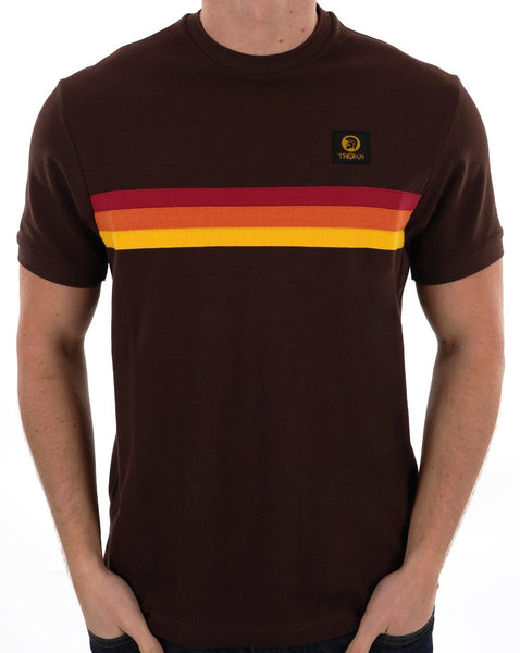 Trojan Retro Stripe Pique T-shirt Chocolate