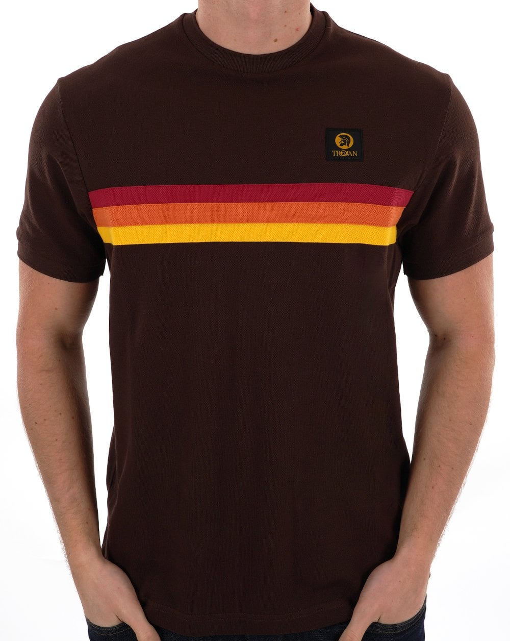 Trojan Retro Stripe Pique T-shirt Chocolate