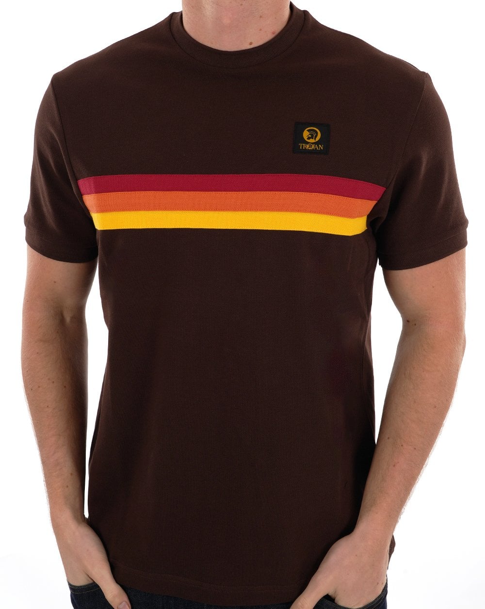 Trojan Retro Stripe Pique T-shirt Chocolate