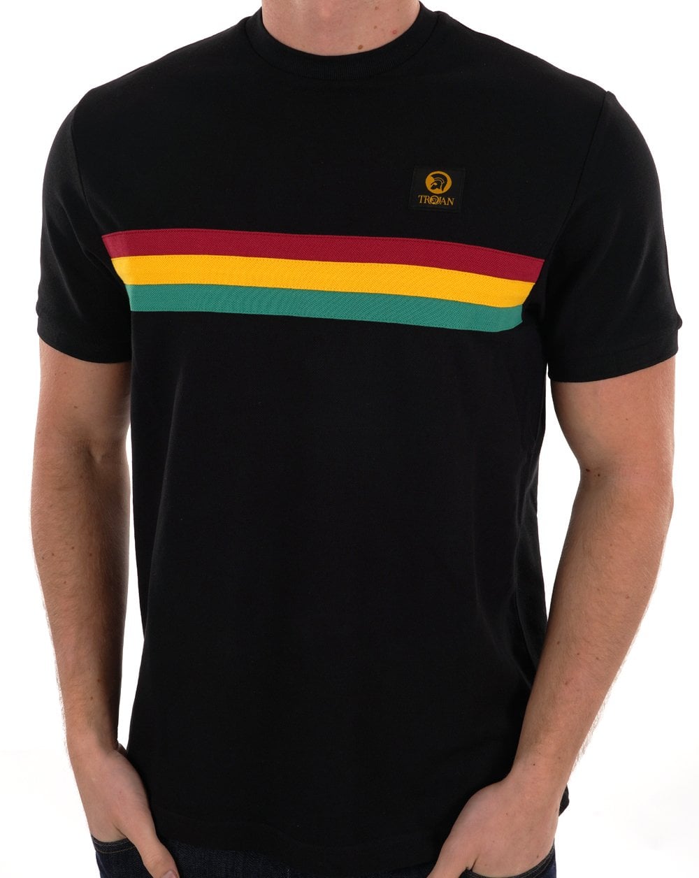 Trojan Retro Stripe Pique T-shirt Black
