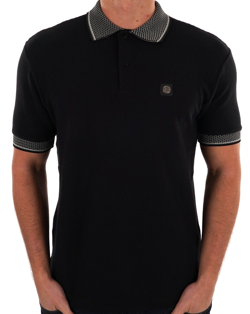 Trojan Jacquard Collar Polo Black