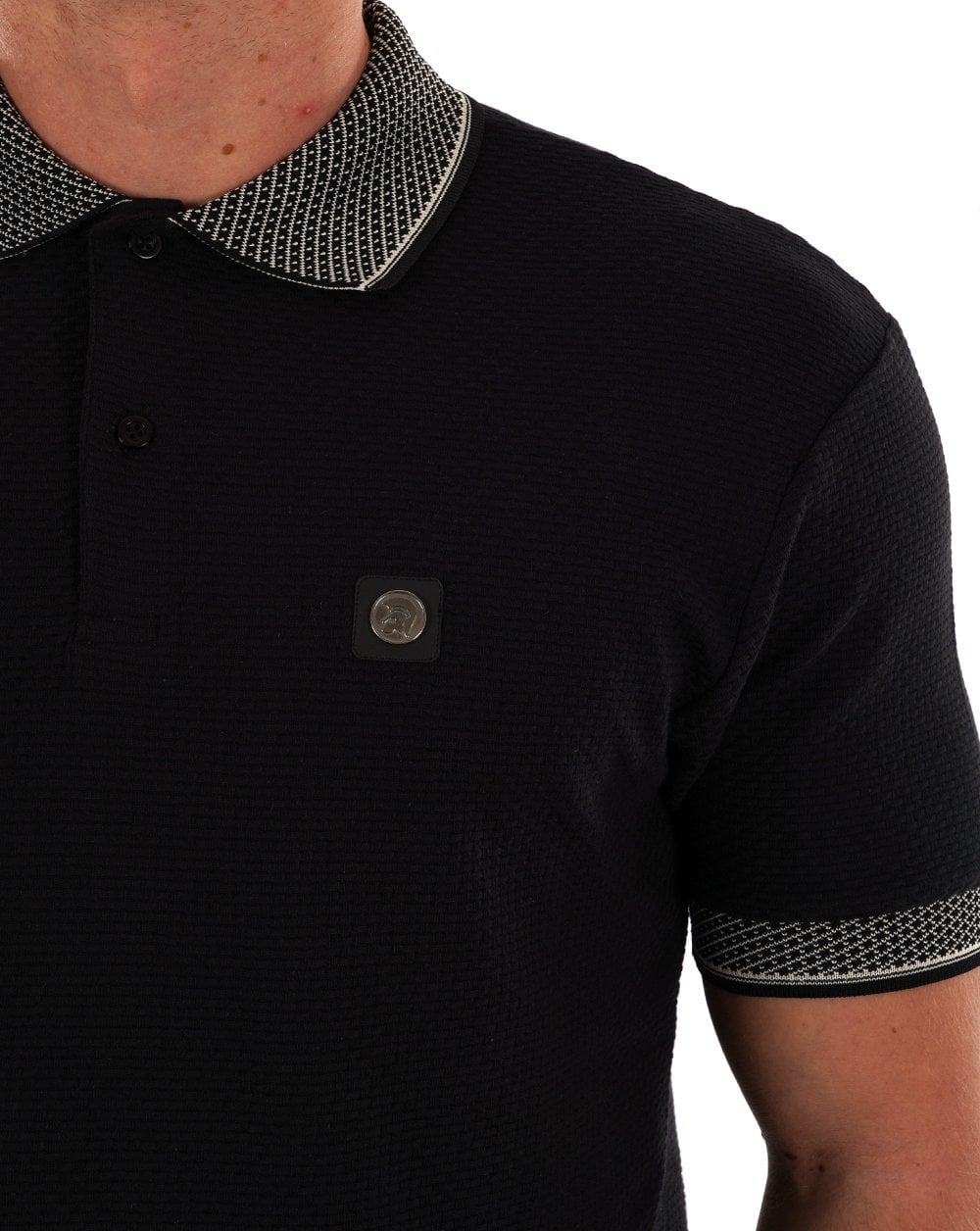Trojan Jacquard Collar Polo Black
