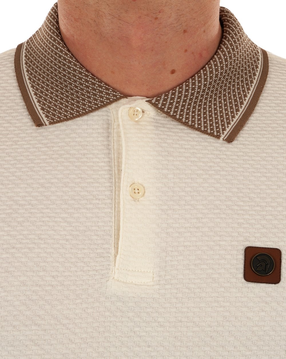 Trojan Jacquard Collar Polo Ecru
