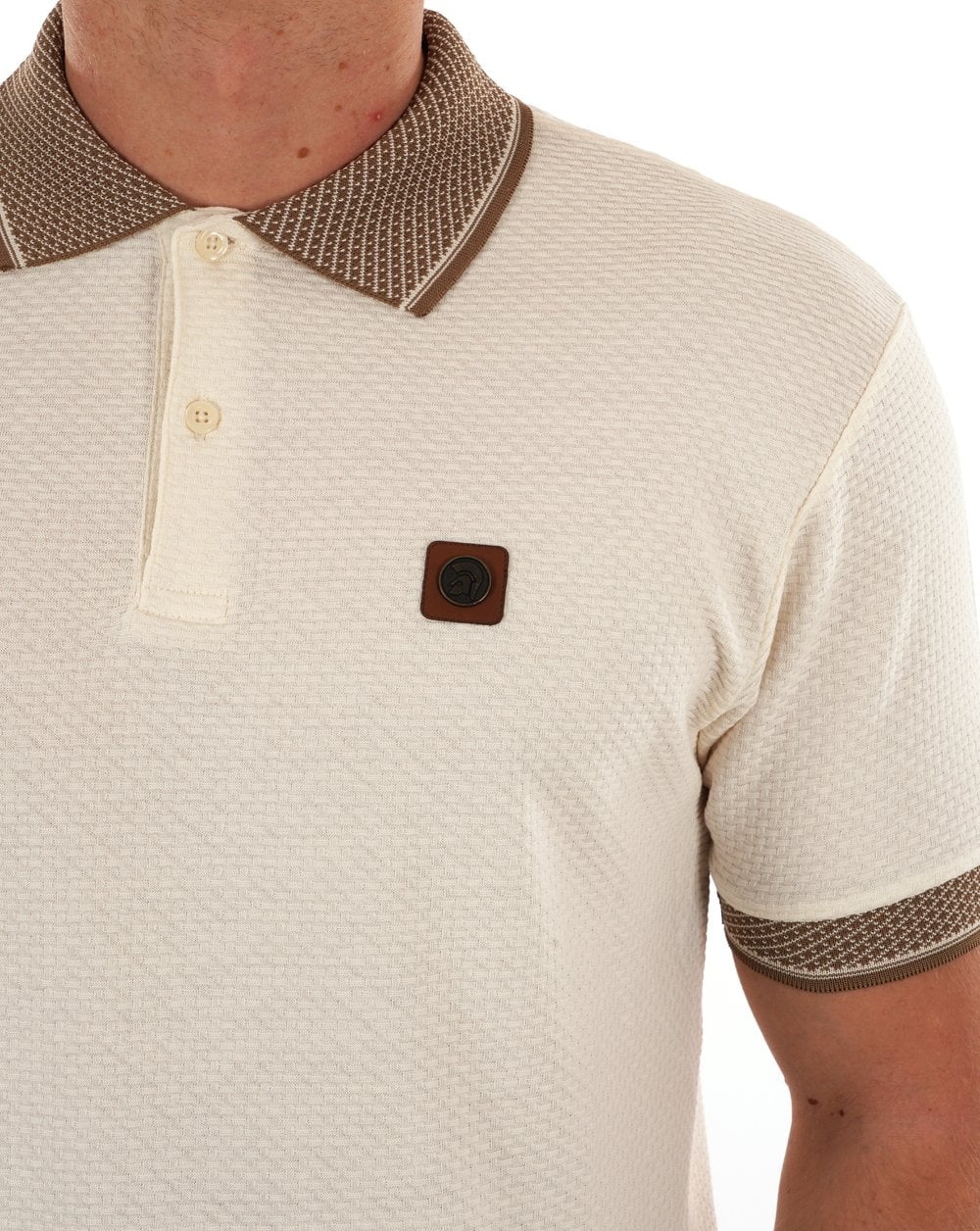 Trojan Jacquard Collar Polo Ecru