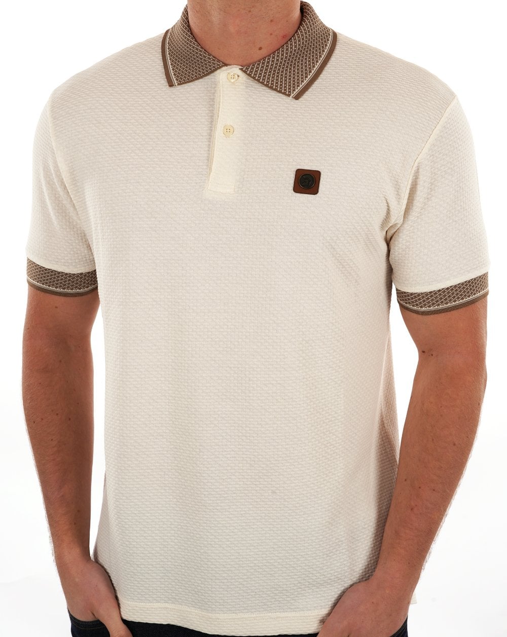 Trojan Jacquard Collar Polo Ecru