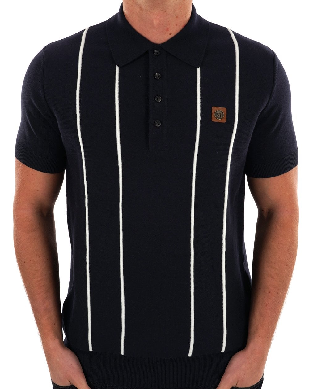 Trojan Raised Stripe Fine Gauge Knit Polo Navy