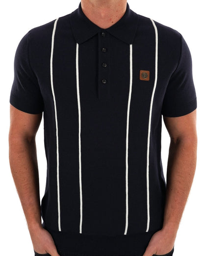 Trojan Raised Stripe Fine Gauge Knit Polo Navy