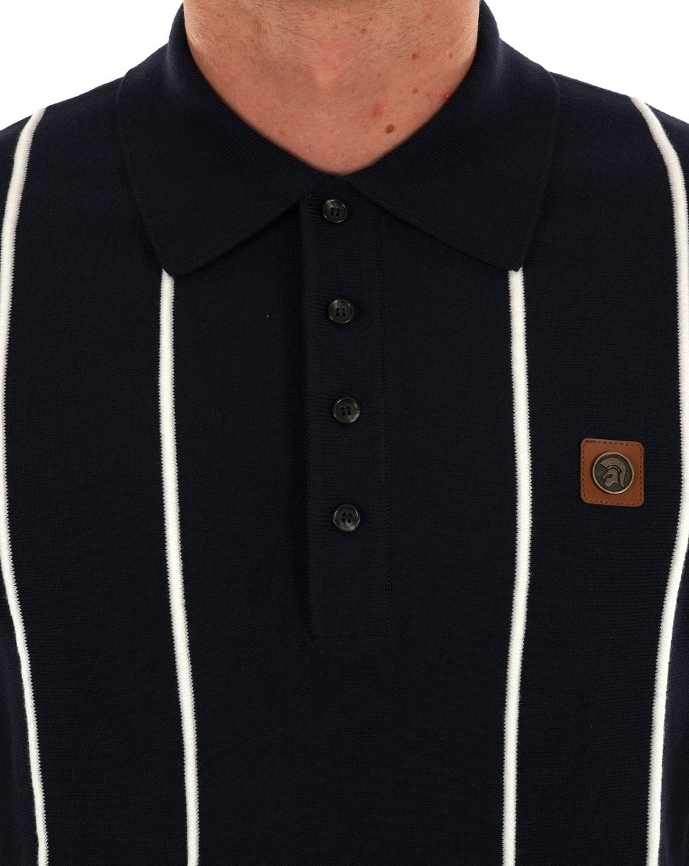 Trojan Raised Stripe Fine Gauge Knit Polo Navy