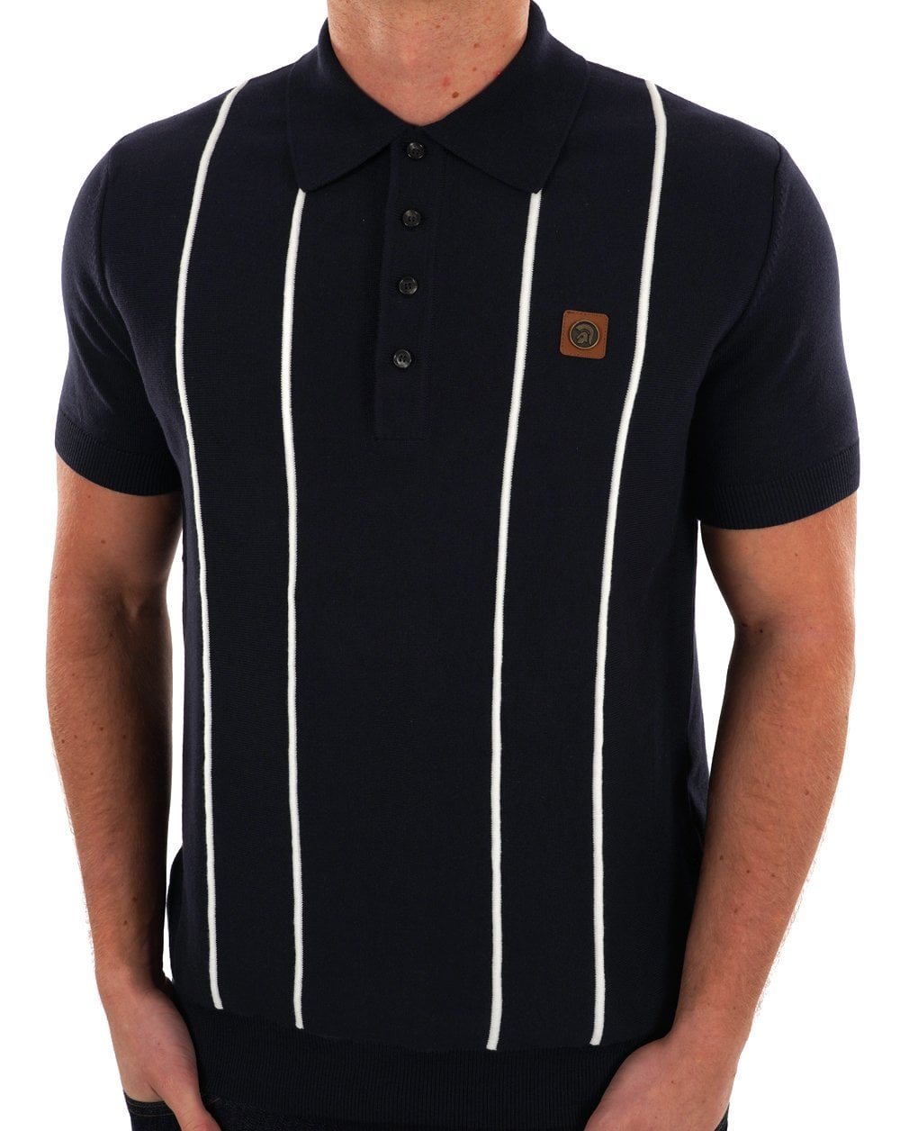 Trojan Raised Stripe Fine Gauge Knit Polo Navy