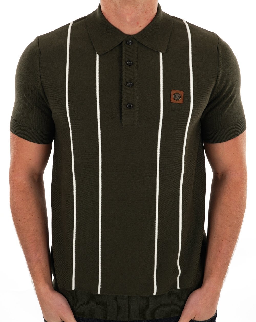 Trojan Raised Stripe Fine Gauge Knit Polo Army
