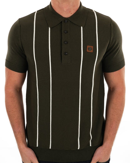 Trojan Raised Stripe Fine Gauge Knit Polo Army