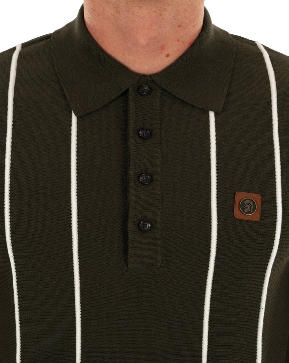 Trojan Raised Stripe Fine Gauge Knit Polo Army