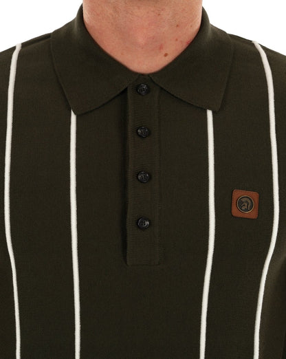 Trojan Raised Stripe Fine Gauge Knit Polo Army