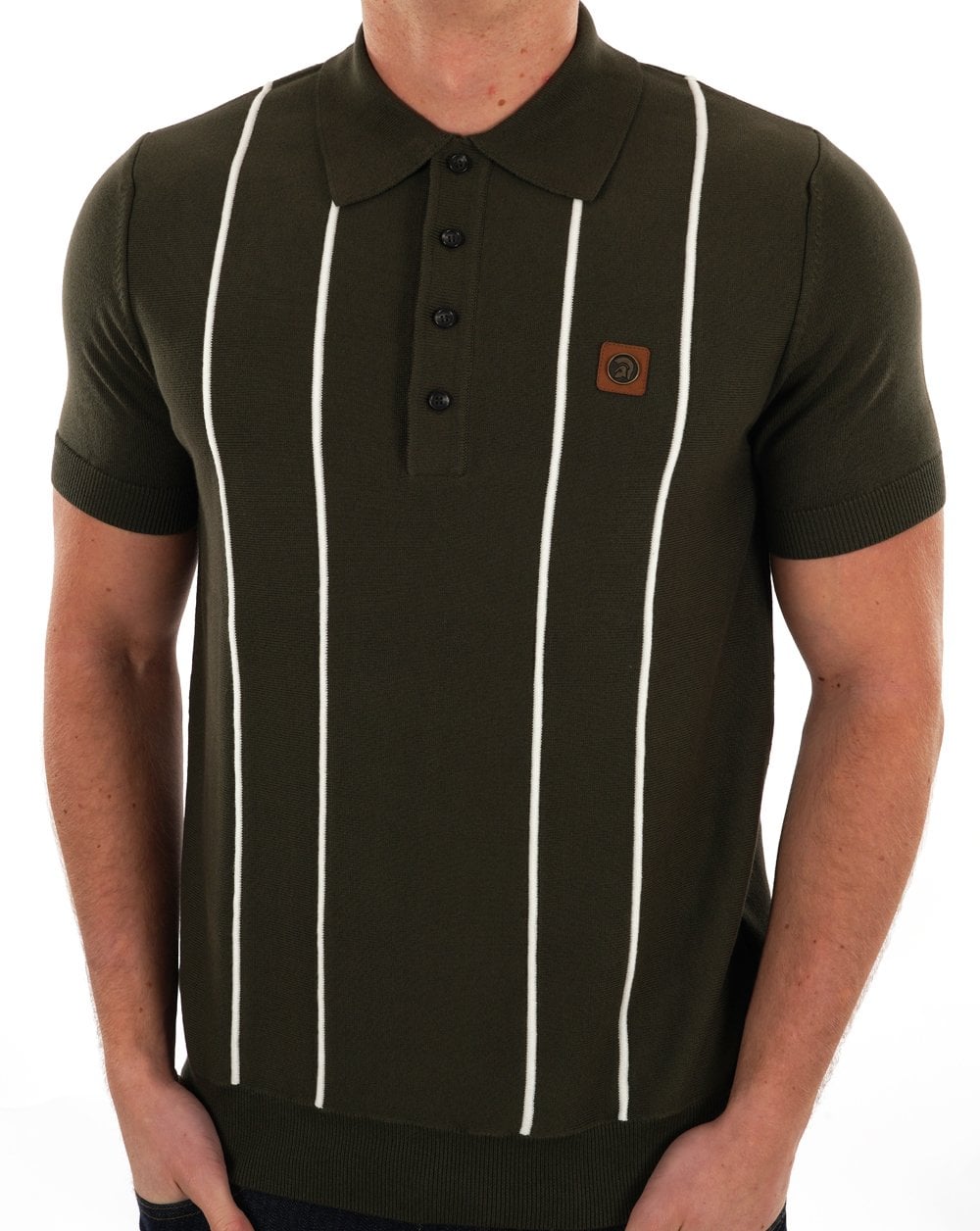 Trojan Raised Stripe Fine Gauge Knit Polo Army