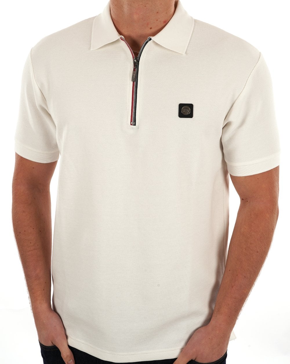 Trojan Ottoman Rib Chrome Zip Polo Ecru