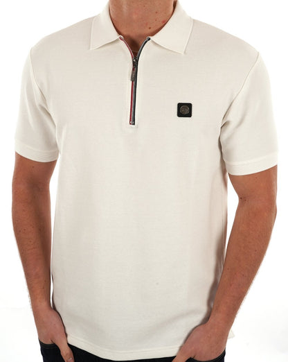 Trojan Ottoman Rib Chrome Zip Polo Ecru