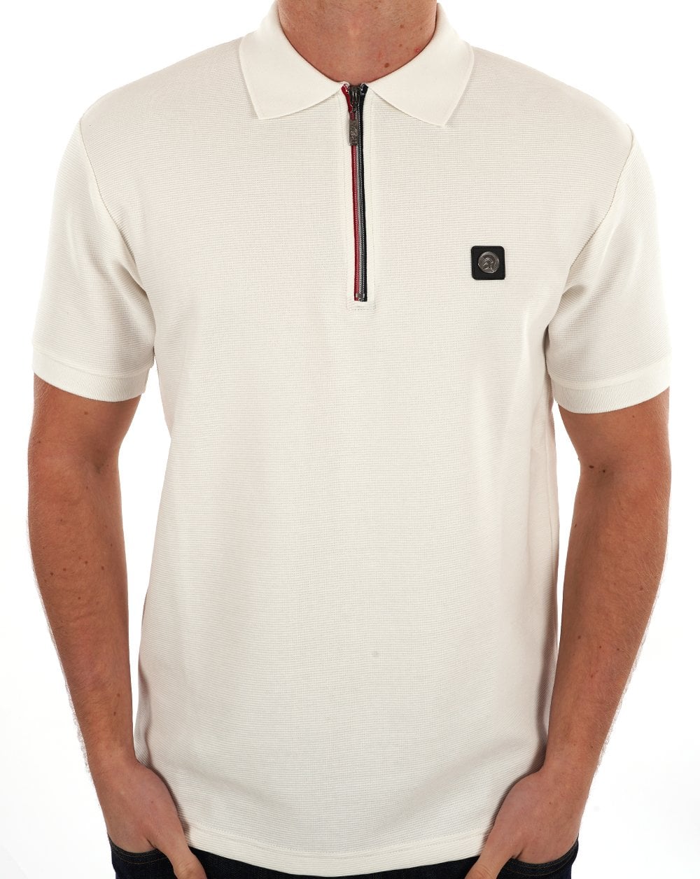 Trojan Ottoman Rib Chrome Zip Polo Ecru