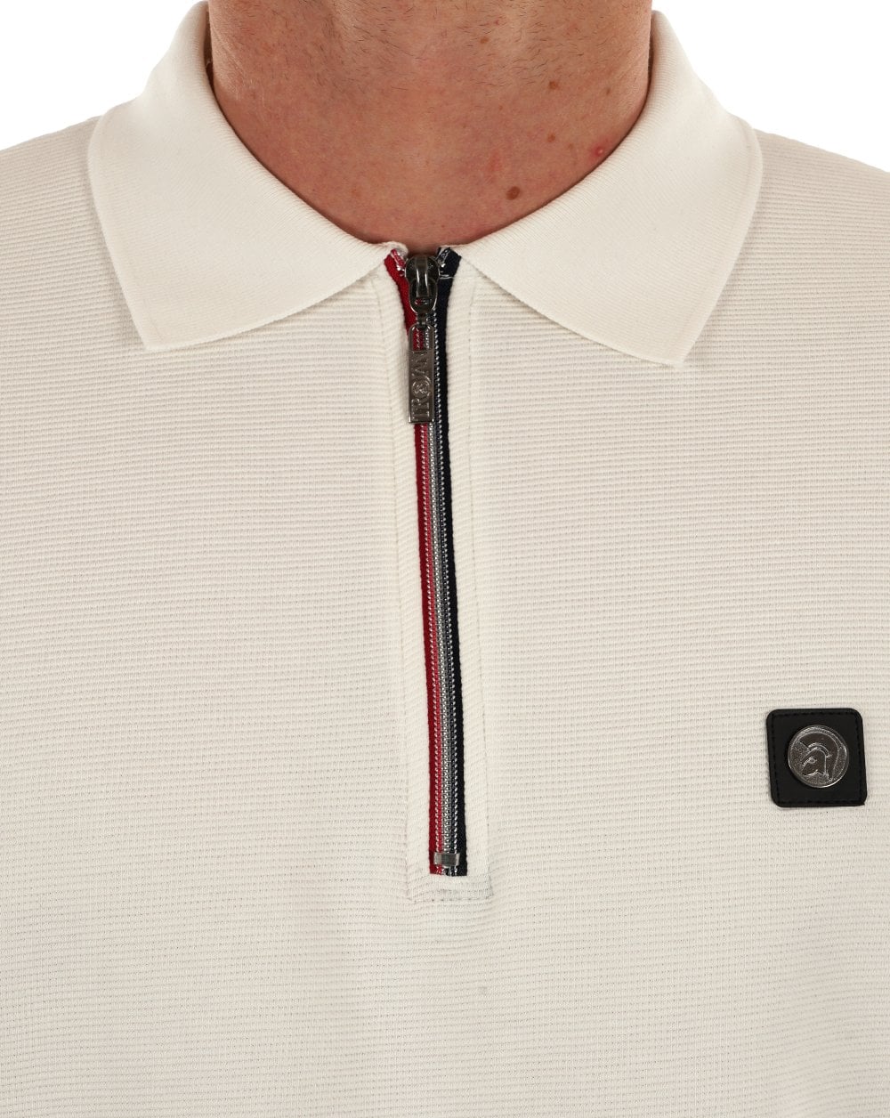 Trojan Ottoman Rib Chrome Zip Polo Ecru