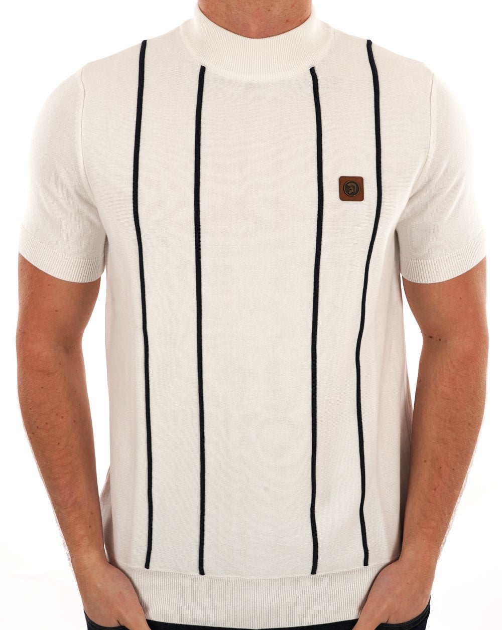 Trojan Raised Stripe Turtle Neck Ecru