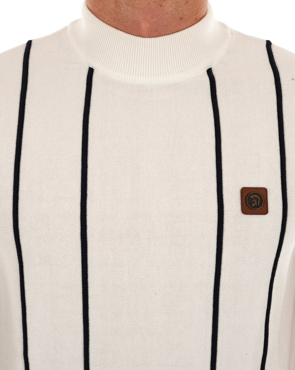Trojan Raised Stripe Turtle Neck Ecru