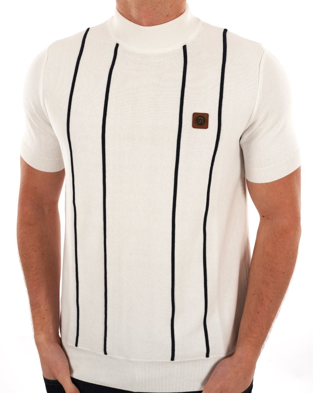 Trojan Raised Stripe Turtle Neck Ecru