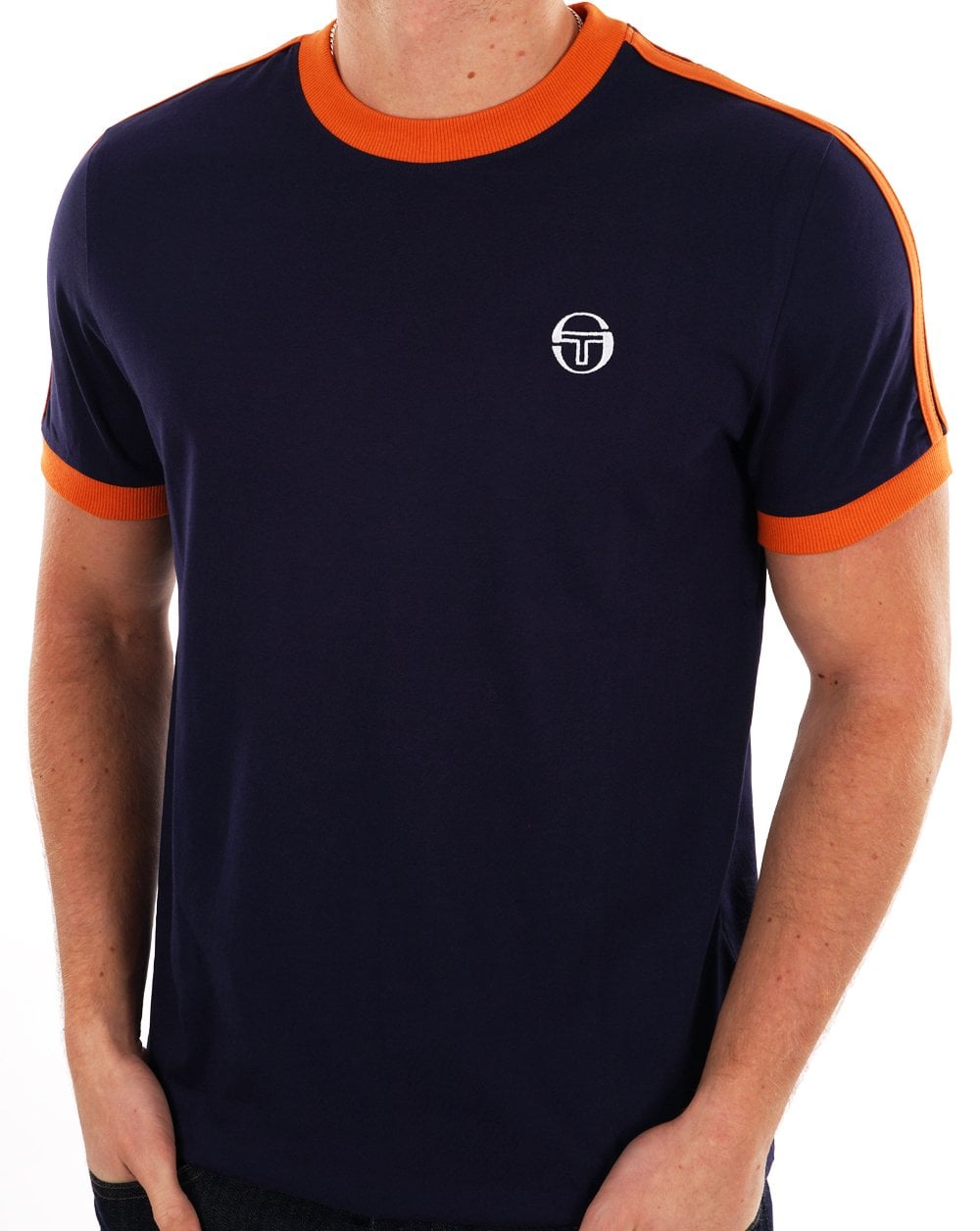 Sergio Tacchini Retro T Shirt Navy Orange