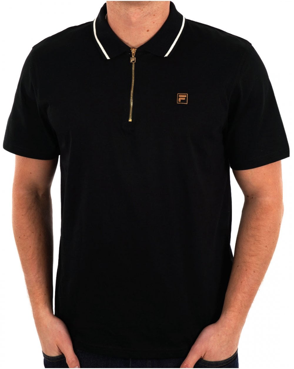 Fila Gold Tipped Zip Polo Black