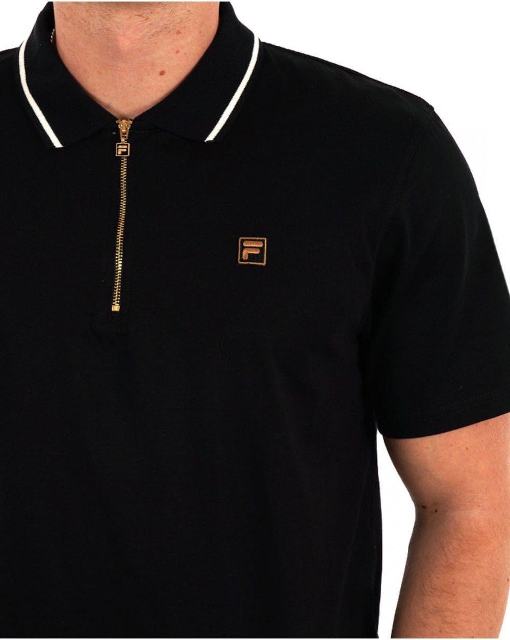 Fila Gold Tipped Zip Polo Black