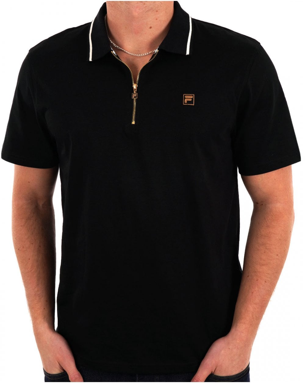 Fila Gold Tipped Zip Polo Black