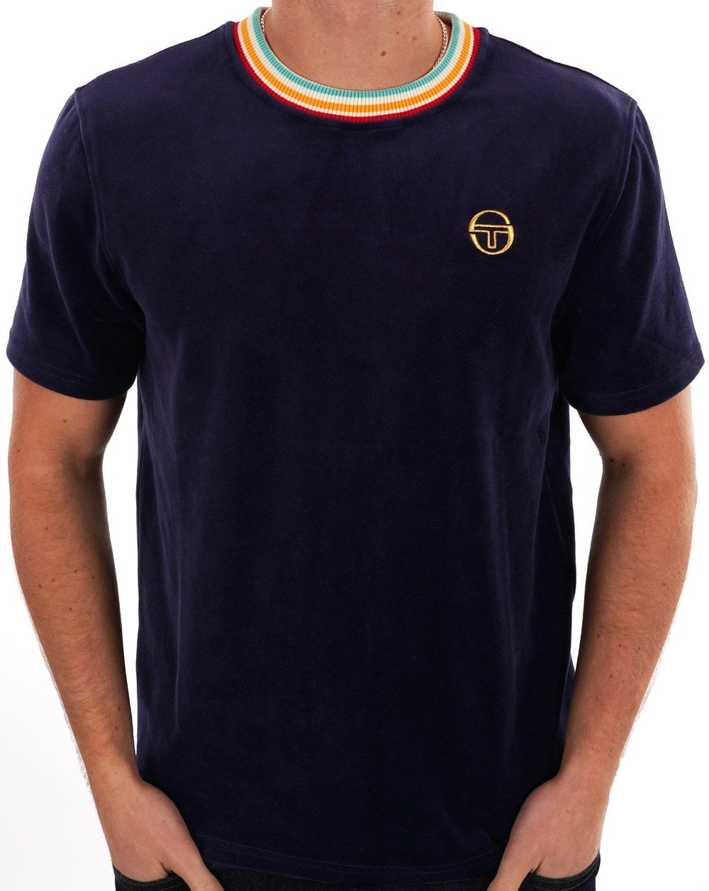 Sergio Tacchini Slice Velour T Shirt Navy Blue