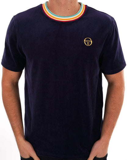 Sergio Tacchini Slice Velour T Shirt Navy Blue