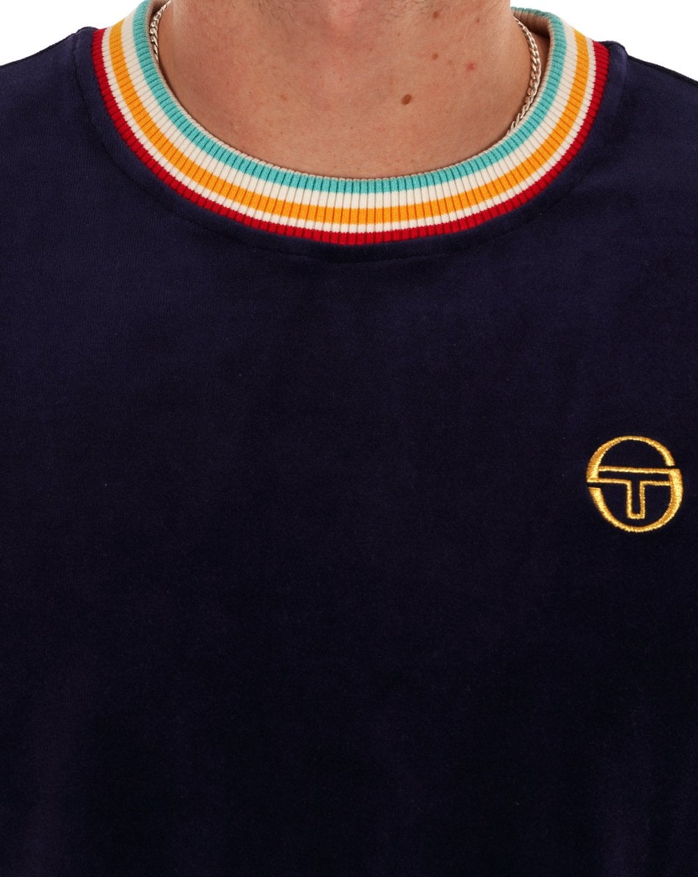 Sergio Tacchini Slice Velour T Shirt Navy Blue