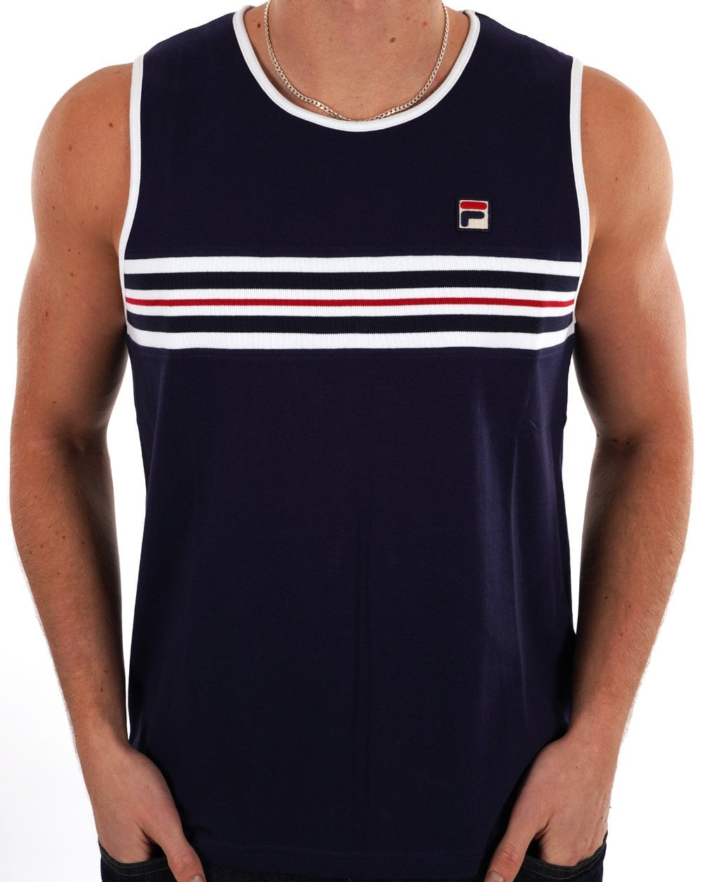 Fila Vintage Chest Stripe Vest Navy